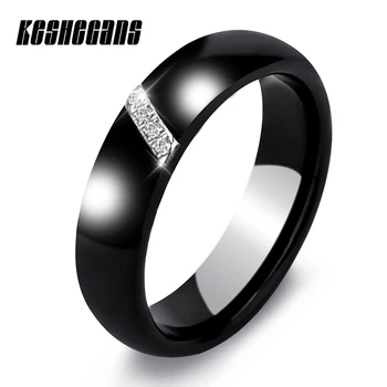 Nové 6MM Crystal Keramický Prsten se Zirkony Kámen Černé A Bílé Barvy Ženy Šperky Zásnubní Snubní prsten Dárky Pro Ženy