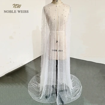 Perly Dlouhé Svatební Zábal Tyl Party Šál BOLERO Podlahové-Délka Svatební Cape Elegantní Svatební bunda
