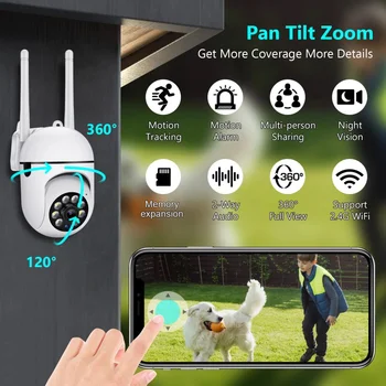 PTZ WI-fi IP Kamera Audio CCTV Venkovní 4X Digitální Zoom Noc Plná Barva Bezdrátové Vodotěsné H. 265 Audio Bezpečnosti