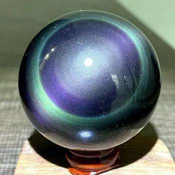 Přírodní barva kočky oko, obsidián míč energii křišťálové koule Reiki kámen Home office akvarijní dekorace