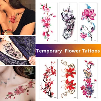 Sexy Květina Dočasné Tetování Pro Ženy, Body Art Malování Paže, Nohy Tetování Nálepka Realistické Falešné Růže Vodotěsné Tetování