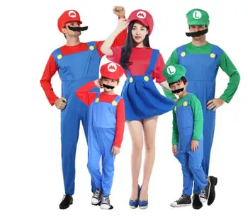 Super Bros Luigi Instalatér, Klobouky, Vousy, Oblek Cosplay Kostým Halloween Party, Maškarní Rodič-dítě, Dospělý, Děti, Ženy