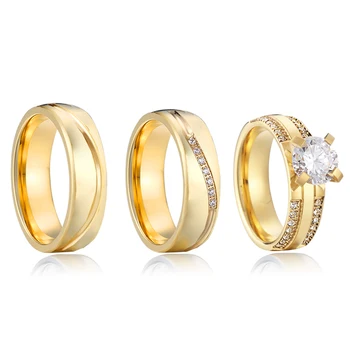 Svatební Zásnubní Prsten pro Pár CZ Diamond 14 k Gold Plated Svatební Milovníky Aliance pro Ženy a Muže Förlovningsringar