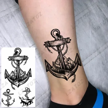 Tmavě Kotva Hory Dočasné Tetování Pro Muže, Ženy, Dospělé Květina Peří Kříž Had Falešné Tetování Nohy Vody Převodu Tetování