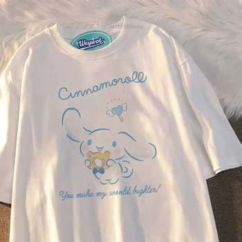 V létě roku 2022, Nové Sanrio Cinnamoroll Krátký Rukáv T-shirt Jednoduchá Volné korejské Tištěný Vzor Topy Módní Oblečení pro volný čas Studentů