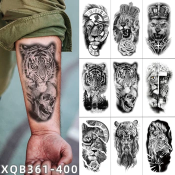 Vodotěsný Dočasné Tetování Nálepka Květ, Lev, Tygr, Vlk Korunu Tělo Umění Rameno Falešné Tetování Král Zvířat Tetování Pro Muže, Ženy