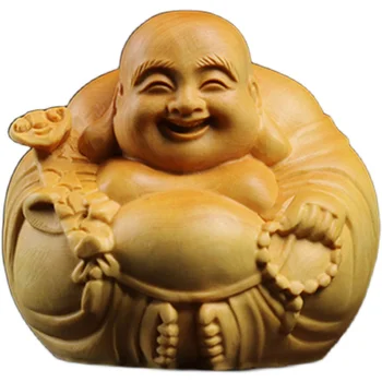 Zimostráz Carving Smějící Se Buddha Maitreya Dřevěné Rukojeti Ruční Práce Dárky Auto Dekorace Harmonické Dřevěné Sochy
