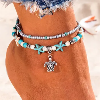 Český Multi Layer Hvězdice, Želva Korálky Šperky Pro Ženy Vintage Boho Shell Řetěz Šperku Náramek Beach Sandály Šperky Dárek